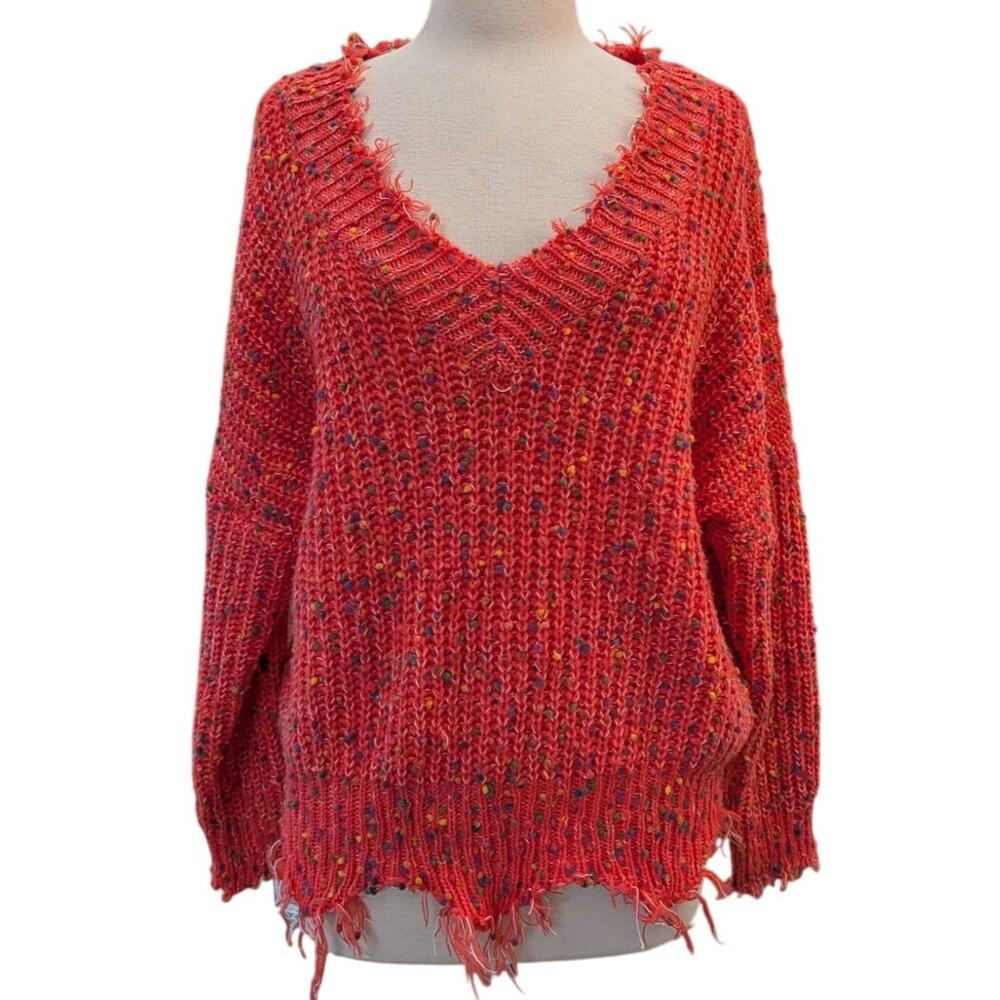 Main Strip Chunky Knit Distressed Sweater Confetti Fleck Oversized Boho sz L